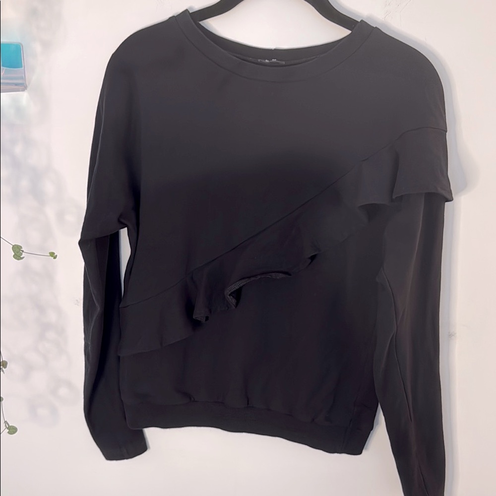 Unbranded black pullover, ruffle front